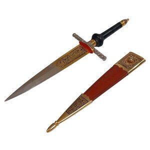 Toledo 16" Ornate Gold Plated Sword Dagger Letter Opener W Sheath Scabbard Spain